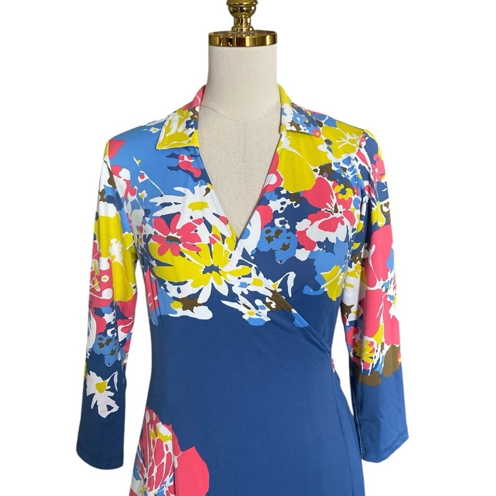 J. McLaughlin Women’s Floral Coastal 3/4 Sleeve Stretch Collared Wrap Dress Sz S - Picture 8 of 11